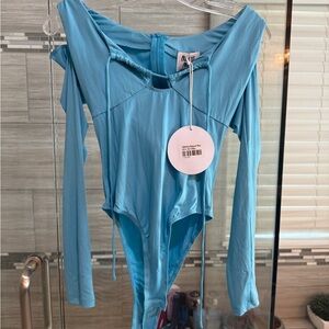 Princess Polly Blue Long Sleeve Cut-Out Bodysuit